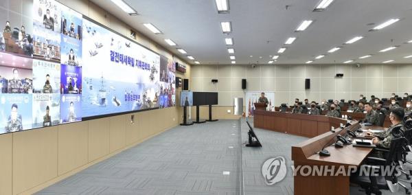 This photo, provided by the Joint Chiefs of Staff (JCS) on Jan. 10, 2023, shows a meeting between JCS Chairman Gen. Kim Seung-kyum and military commanders to affirm the readiness posture against enemy threats. (PHOTO NOT FOR SALE) (Yonhap)