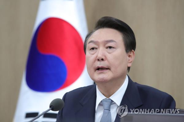 President Yoon Suk Yeol speaks during a Cabinet meeting at the presidential office in Seoul on March 28, 2023. (Pool photo) (Yonhap)