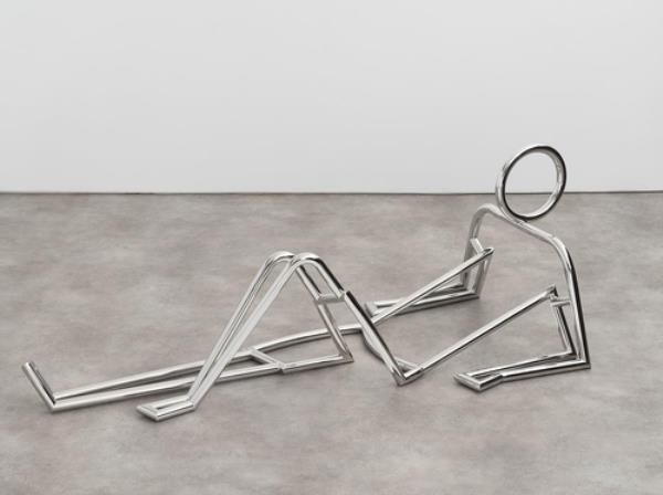 British pop artist Julian Opie's stainless steel sculpture of a person figure, 