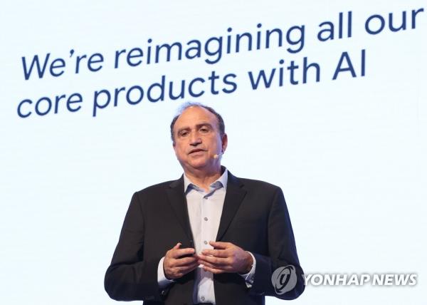 Yossi Matias, vice president for engineering and research at Google, speaks during the AI Week conference, co-hosted by the Ministry of Science and ICT and Google, in southern Seoul on July 13, 2023. (Yonhap)