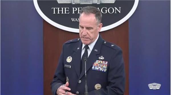 Department of Defense spokesperson Brig. Gen. Pat Ryder is seen answering questions during a daily press briefing at the Pentagon in Washington on Aug. 31, 2023 in this captured image. (Yonhap)
