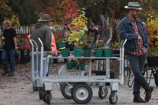 Customers look over the wide variety of native shrubs and trees at Possibility Place Nursery in Mo<em></em>nee on Oct. 27, 2023.