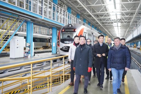 This photo, provided by South Korea's land ministry on Nov. 22, 2023, shows officials from the ministry and railway companies visiting Ukraine. (PHOTO NOT FOR SALE) (Yonhap)