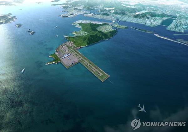 This image provided by the transportation ministry shows a rendered aerial view of a planned internatio<em></em>nal airport on Gadeok Island in South Korea's southeastern port city of Busan. (PHOTO NOT FOR SALE) (Yonhap)