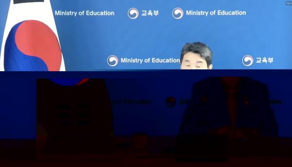 Education Minister Lee Ju-ho speaks during a webinar held by OECD on the latest Programme for Internatio<em></em>nal Student Assessment results, from Paris, Tuesday. (OECD)