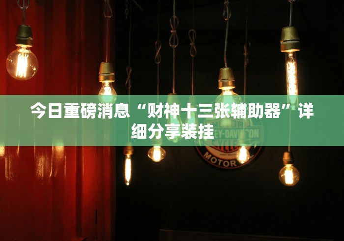 今日重磅消息“财神十三张辅助器”详细分享装挂