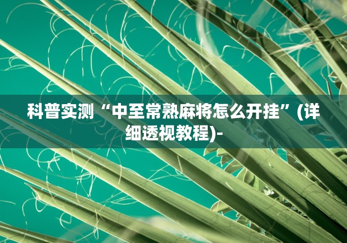 科普实测“中至常熟麻将怎么开挂”(详细透视教程)-