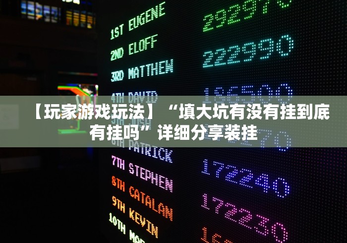 【玩家游戏玩法】“填大坑有没有挂到底有挂吗”详细分享装挂